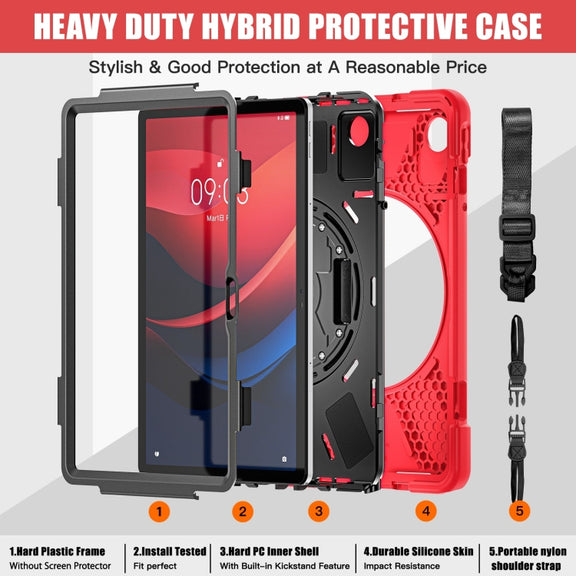 For Lenovo Tab M11 /Xiaomi Pad 11 2024 Rotatable Holder Silicone Hybrid PC Tablet Case with Shoulder Strap(Red)
