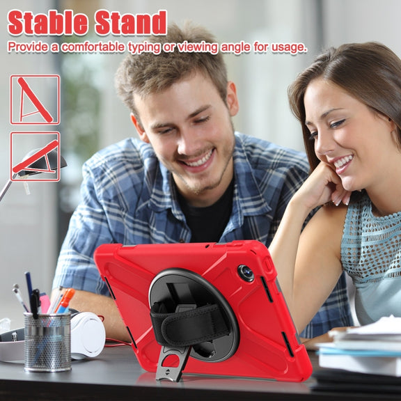 For Lenovo Tab M11 /Xiaomi Pad 11 2024 Rotatable Holder Silicone Hybrid PC Tablet Case with Shoulder Strap(Red)