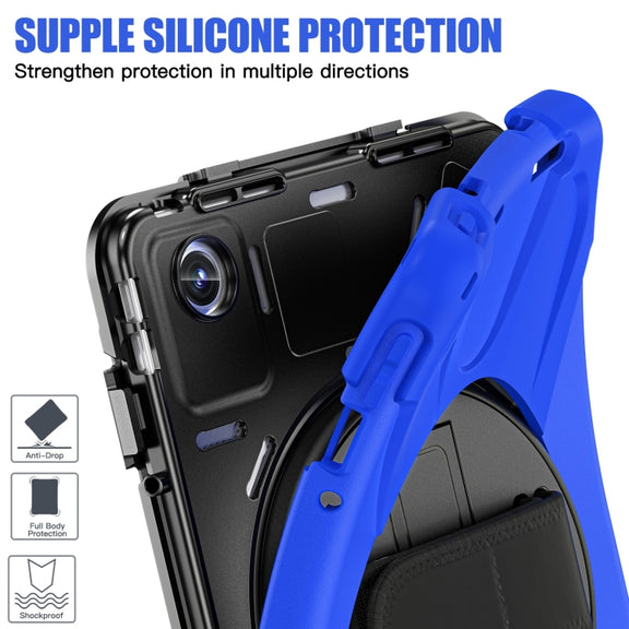 For Lenovo Tab M11 /Xiaoxin Pad 11 2024 Rotatable Holder Silicone Hybrid PC Tablet Case with Shoulder Strap(Blue)