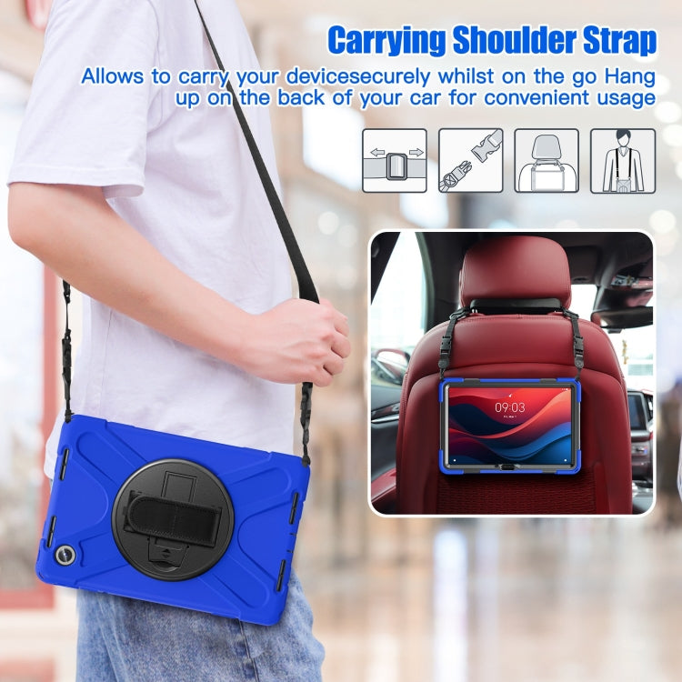 For Lenovo Tab M11 /Xiaoxin Pad 11 2024 Rotatable Holder Silicone Hybrid PC Tablet Case with Shoulder Strap(Blue) - free shipping - PMC Jewellery - Order now!