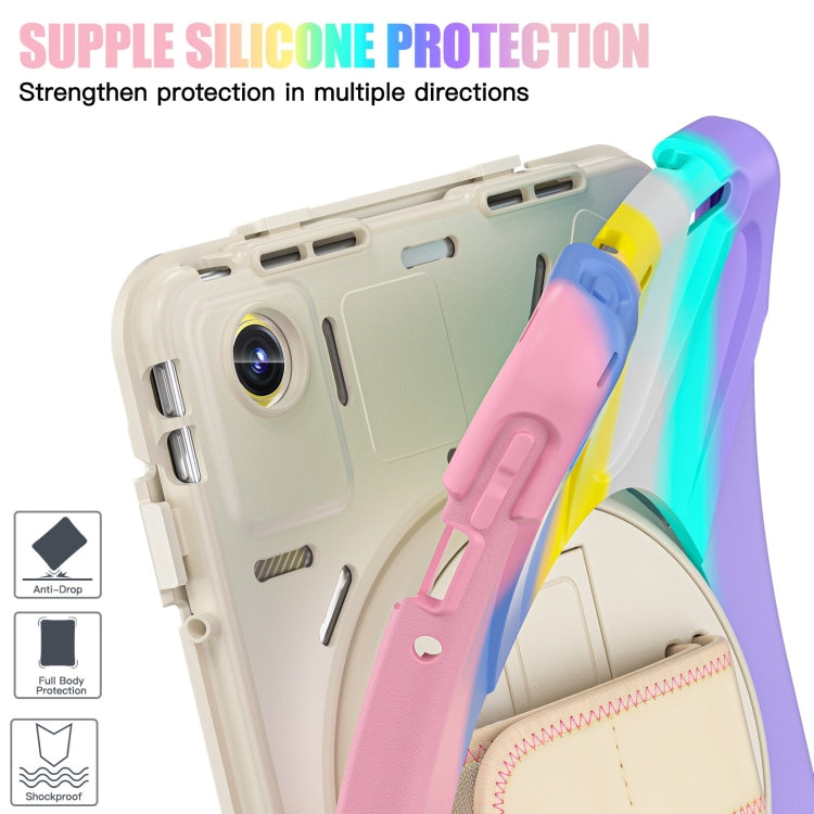 For Lenovo Tab M11 /Xiaomi Pad 11 2024 Rotatable Holder Silicone Hybrid PC Tablet Case with Shoulder Strap(Colorful Pink)