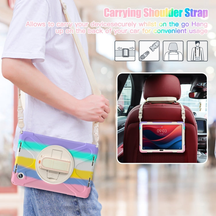 For Lenovo Tab M11 /Xiaomi Pad 11 2024 Rotatable Holder Silicone Hybrid PC Tablet Case with Shoulder Strap(Colorful Pink)