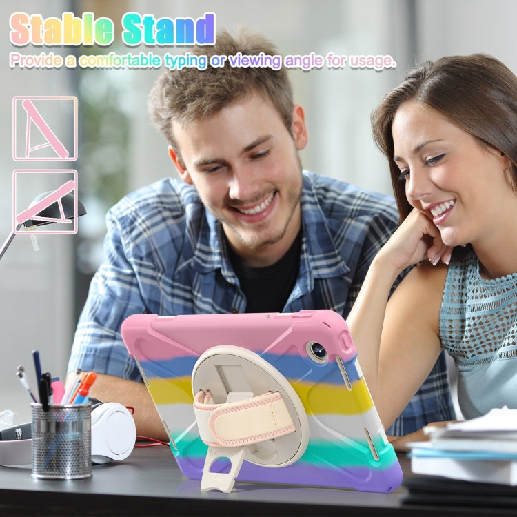 For Lenovo Tab M11 /Xiaomi Pad 11 2024 Rotatable Holder Silicone Hybrid PC Tablet Case with Shoulder Strap(Colorful Pink)