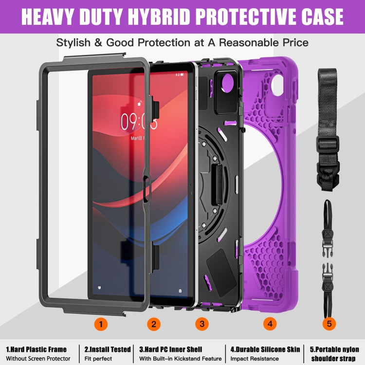 For Lenovo Tab M11 /Xiaomi Pad 11 2024 Rotatable Holder Silicone Hybrid PC Tablet Case with Shoulder Strap(Purple)