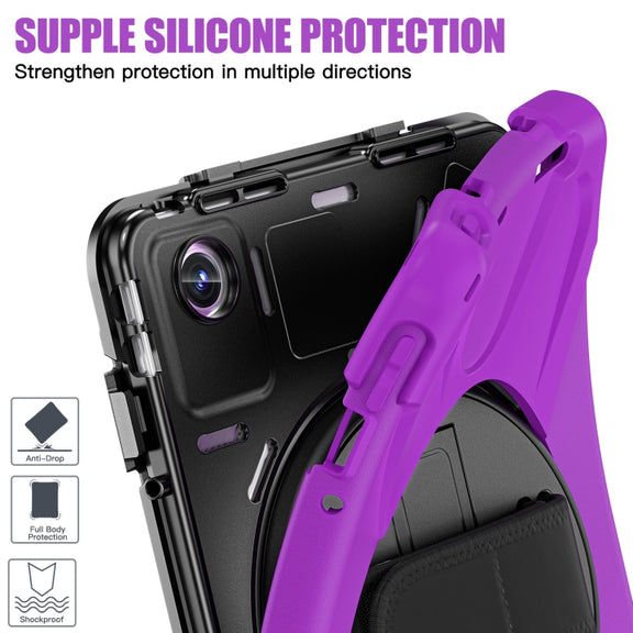 For Lenovo Tab M11 /Xiaomi Pad 11 2024 Rotatable Holder Silicone Hybrid PC Tablet Case with Shoulder Strap(Purple)