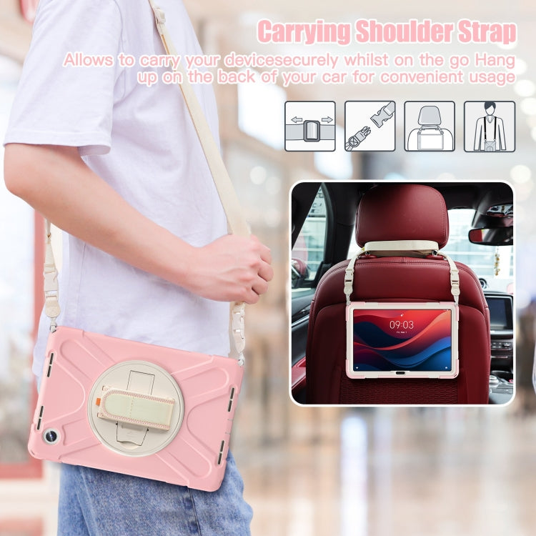 For Lenovo Tab M11 /Xiaomi Pad 11 2024 Rotatable Holder Silicone Hybrid PC Tablet Case with Shoulder Strap(Pink)