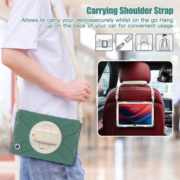 For Lenovo Tab M11 /Xiaomi Pad 11 2024 Rotatable Holder Silicone Hybrid PC Tablet Case with Shoulder Strap(Emerald Green)