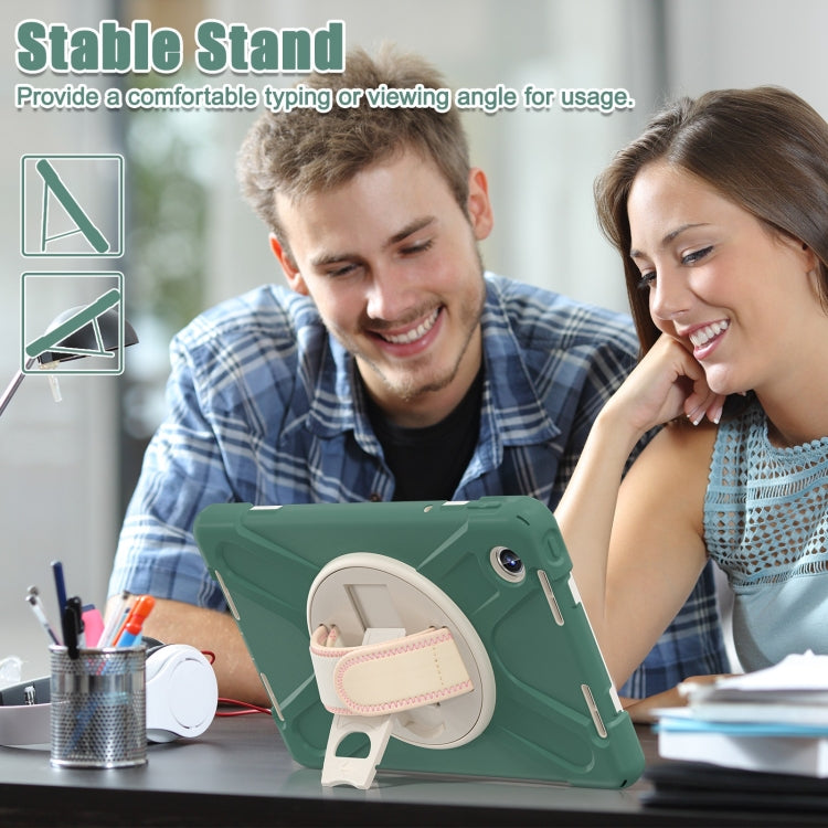 For Lenovo Tab M11 /Xiaomi Pad 11 2024 Rotatable Holder Silicone Hybrid PC Tablet Case with Shoulder Strap(Emerald Green)