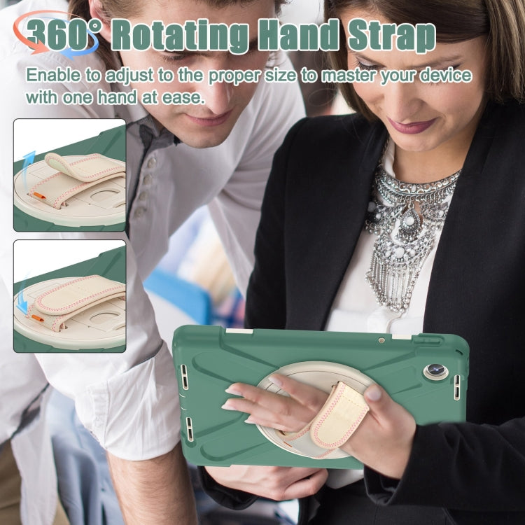 For Lenovo Tab M11 /Xiaomi Pad 11 2024 Rotatable Holder Silicone Hybrid PC Tablet Case with Shoulder Strap(Emerald Green)