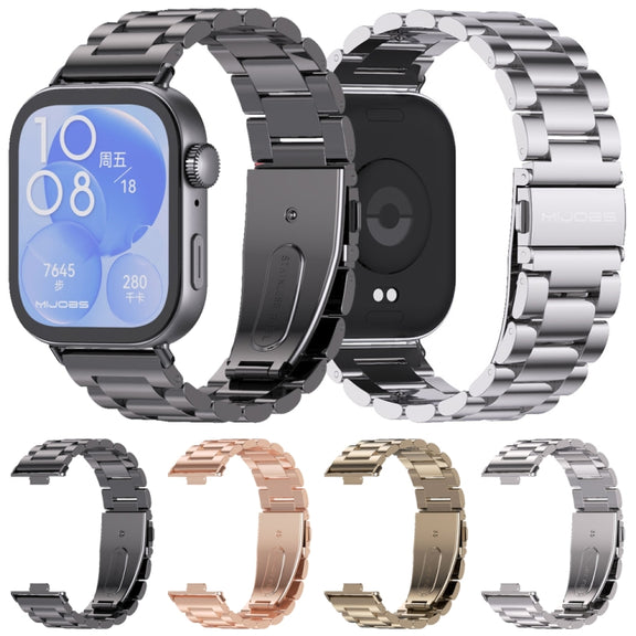 For Huawei Watch Fit3 MIJOBS Three-Beads Stainless Steel Watch Band(Silver)