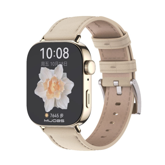For Huawei Watch Fit3 MIJOBS Genuine Leather Watch Band(Beige Light Gold)