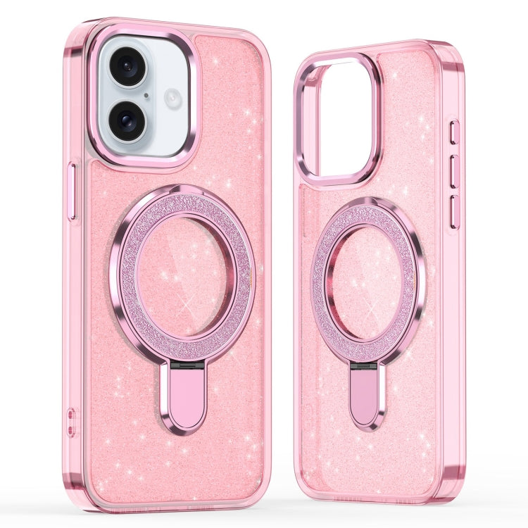 For iPhone 16 Plus Glitter Ring Holder MagSafe Phone Case(Pink) - iPhone 16 Plus Cases by PMC TechLife | Online Shopping South Africa | PMC TechLife | Buy Now Pay Later Mobicred