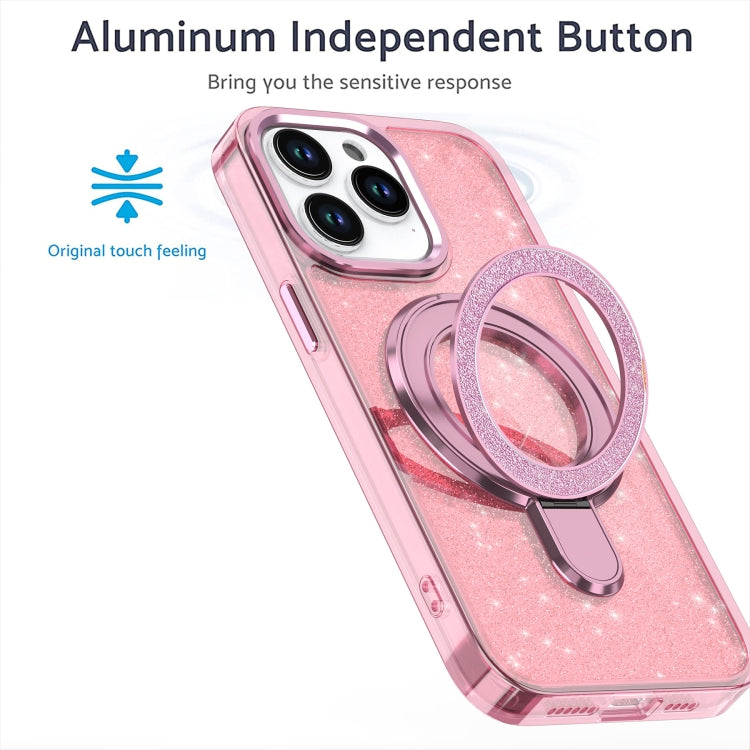 For iPhone 16 Plus Glitter Ring Holder MagSafe Phone Case(Purple)