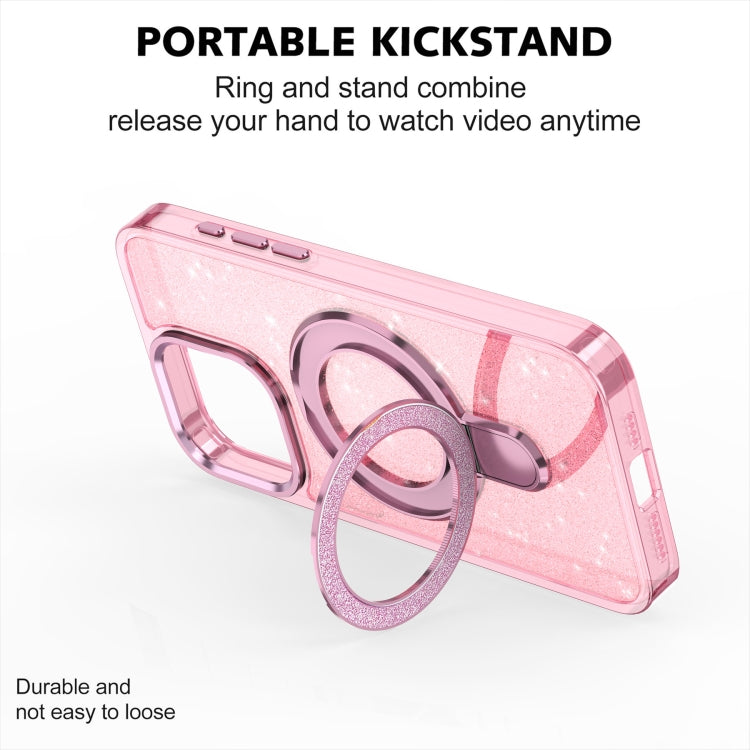 For iPhone 16 Plus Glitter Ring Holder MagSafe Phone Case(Pink) - iPhone 16 Plus Cases by PMC TechLife | Online Shopping South Africa | PMC TechLife | Buy Now Pay Later Mobicred