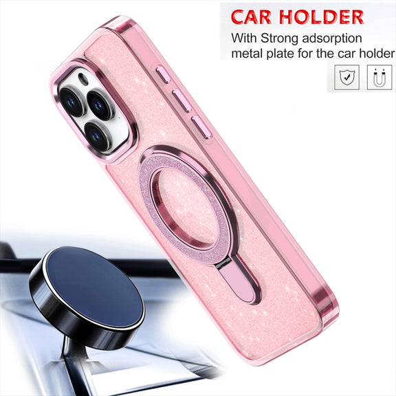 For iPhone 16 Plus Glitter Ring Holder MagSafe Phone Case(Purple)