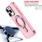 For iPhone 16 Plus Glitter Ring Holder MagSafe Phone Case(Pink)