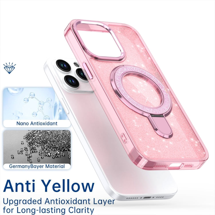 For iPhone 16 Plus Glitter Ring Holder MagSafe Phone Case(Purple)