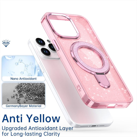 For iPhone 16 Pro Glitter Ring Holder MagSafe Phone Case(Purple)