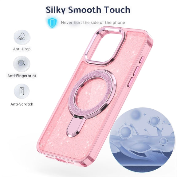 For iPhone 16 Plus Glitter Ring Holder MagSafe Phone Case(Purple)
