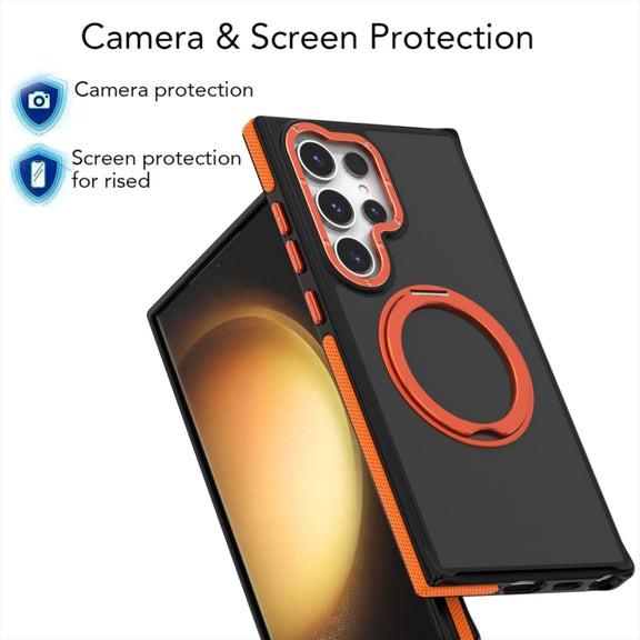 For Samsung Galaxy S24 Ultra 5G Dual-Color Skin Feel Rotating Holder Phone Case(Blue)