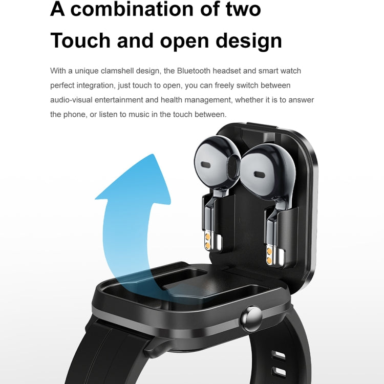 D8 Pro 2.01 inch 2 in 1 Bluetooth Earphone Silicone Strap Smart Watch, Support NFC with Cover(Space Grey) - Smart Watches by PMC TechLife | Online Shopping South Africa | PMC TechLife | Buy Now Pay Later Mobicred