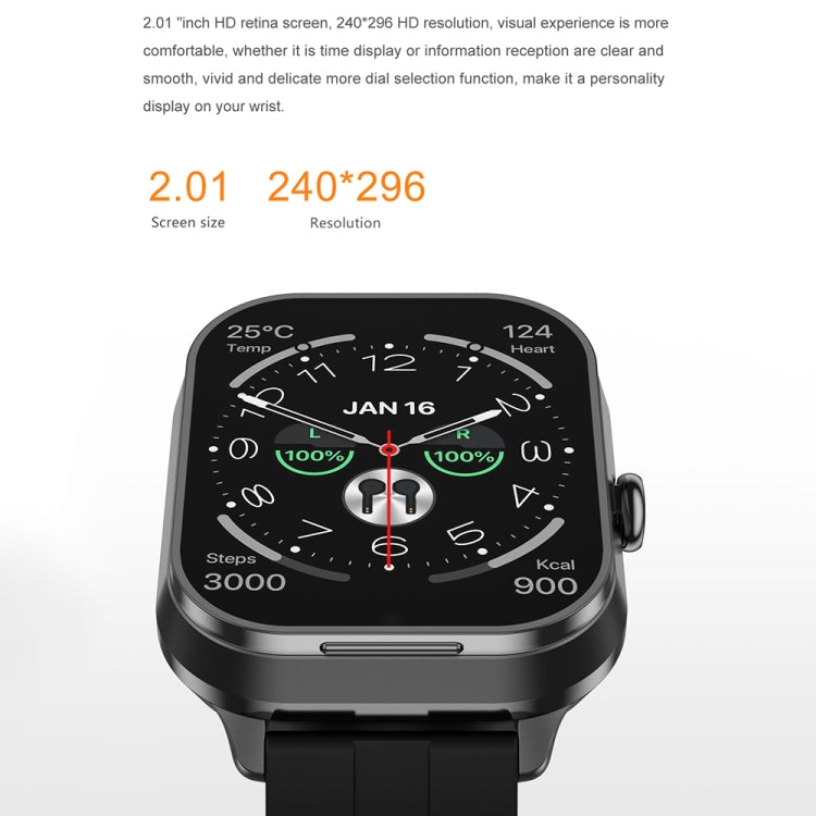 D8 Pro 2.01 inch 2 in 1 Bluetooth Earphone Steel Strap Smart Watch, Support NFC with Cover(Black) - Smart Watches by PMC TechLife | Online Shopping South Africa | PMC TechLife | Buy Now Pay Later Mobicred