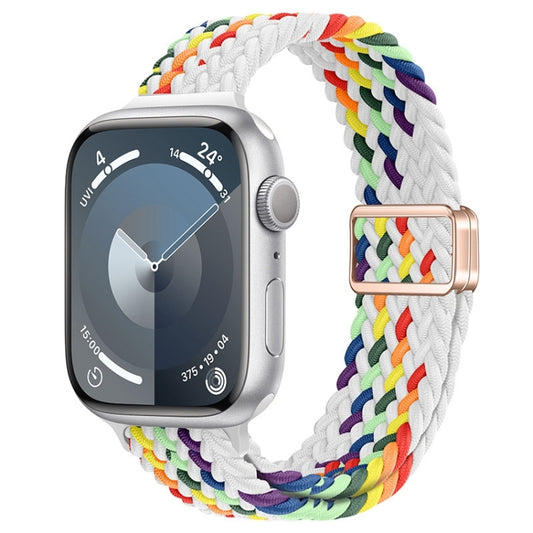 For Apple Watch Series 7 45mm Slim Magnetic Buckle Nylon Braided Watch Band(Z Pattern White Rainbow) - free shipping - PMC Jewellery - Order now!