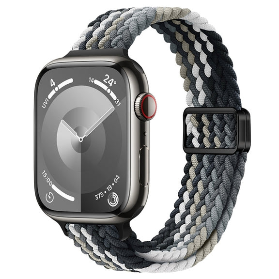 For Apple Watch Series 7 45mm Slim Magnetic Buckle Nylon Braided Watch Band(Dark Chocolate)