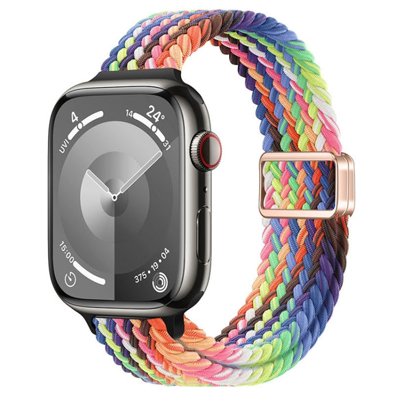For Apple Watch Series 6 40mm Slim Magnetic Buckle Nylon Braided Watch Band(Radiant New Rainbow)