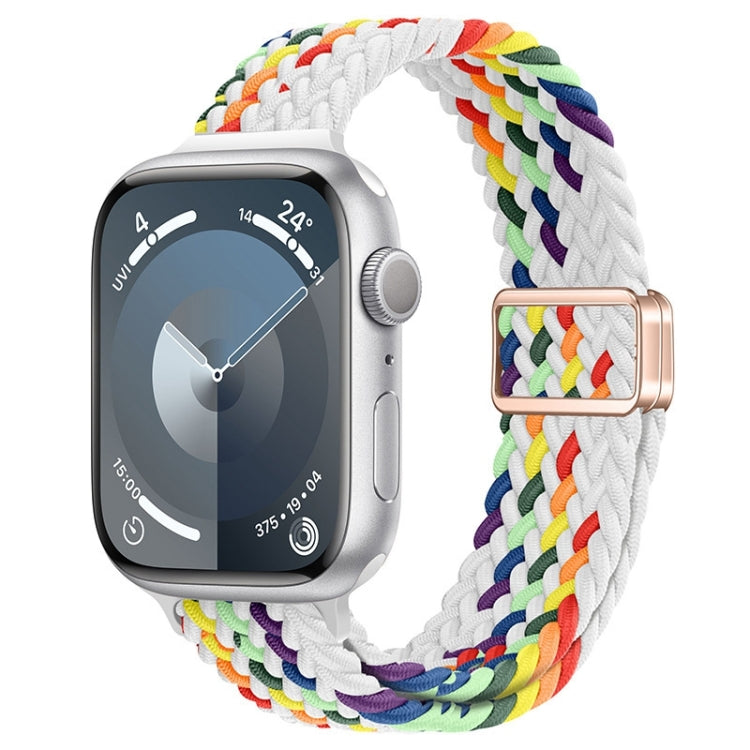 For Apple Watch Series 6 44mm Slim Magnetic Buckle Nylon Braided Watch Band(Z Pattern White Rainbow) - free shipping - PMc TechLife - Order now!