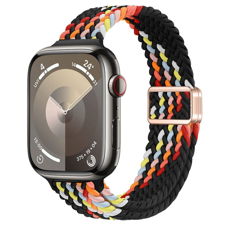For Apple Watch Series 6 44mm Slim Magnetic Buckle Nylon Braided Watch Band(Z Pattern Black Rainbow) - free shipping - PMc TechLife - Order now!