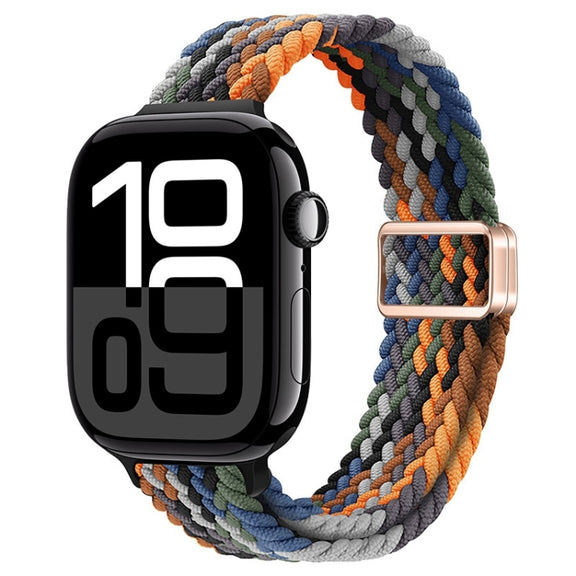 For Apple Watch Series 10 42mm Slim Magnetic Buckle Nylon Braided Watch Band(Camouflage Colorful)