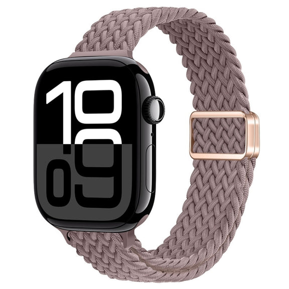 For Apple Watch Series 10 42mm Slim Magnetic Buckle Nylon Braided Watch Band(Smoke Purple)