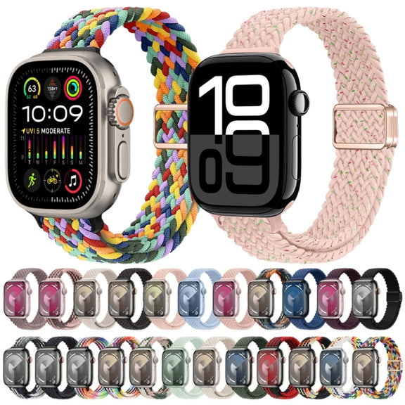 For Apple Watch Series 10 46mm Slim Magnetic Buckle Nylon Braided Watch Band(Rainbow)
