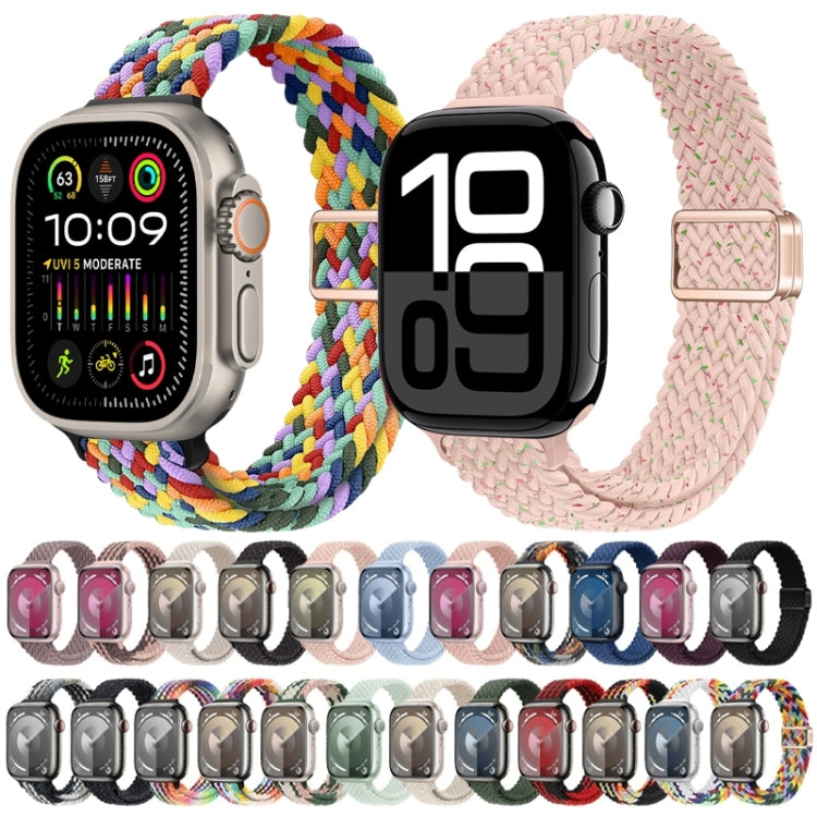 For Apple Watch Series 10 46mm Slim Magnetic Buckle Nylon Braided Watch Band(Rainbow)