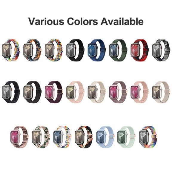 For Apple Watch Series 10 46mm Slim Magnetic Buckle Nylon Braided Watch Band(Rainbow)