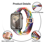 For Apple Watch Series 10 46mm Slim Magnetic Buckle Nylon Braided Watch Band(Rainbow)