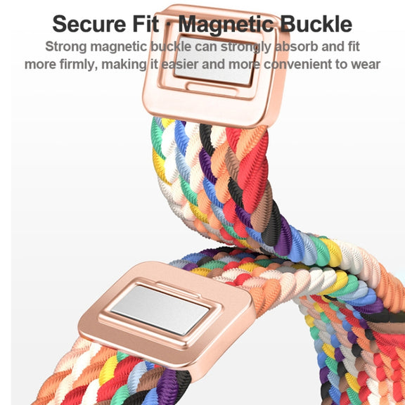 For Apple Watch Series 10 46mm Slim Magnetic Buckle Nylon Braided Watch Band(Rainbow)