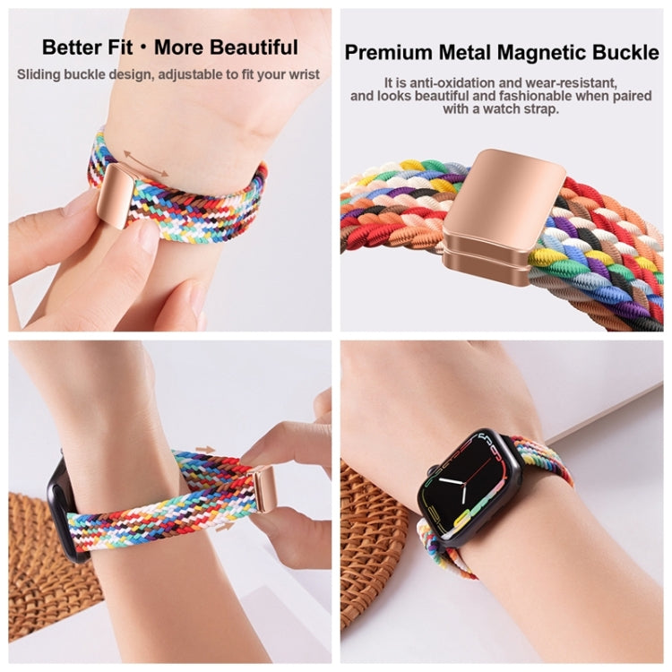 For Apple Watch Series 10 46mm Slim Magnetic Buckle Nylon Braided Watch Band(Rainbow)