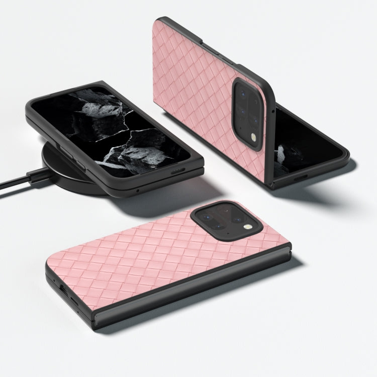 For Google Pixel 9 Pro Fold Black Frame Woven Texture PU Phone Case(Pink) - Google Cases by PMC TechLife | Online Shopping South Africa | PMC TechLife | Buy Now Pay Later Mobicred