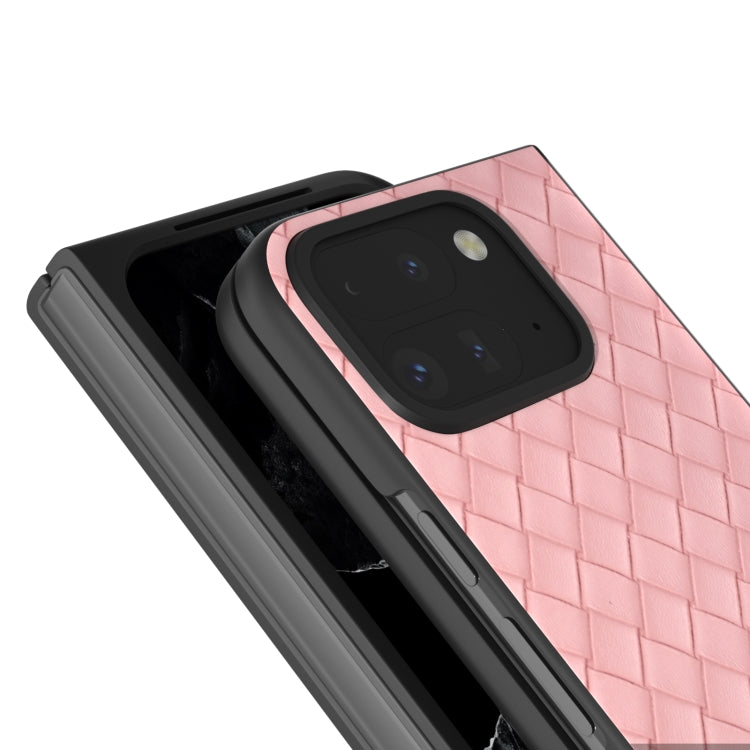 For Google Pixel 9 Pro Fold Black Frame Woven Texture PU Phone Case(Pink) - Google Cases by PMC TechLife | Online Shopping South Africa | PMC TechLife | Buy Now Pay Later Mobicred