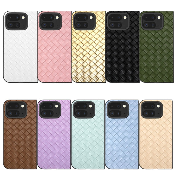 For Google Pixel 9 Pro Fold Black Frame Woven Texture PU Phone Case(Green)