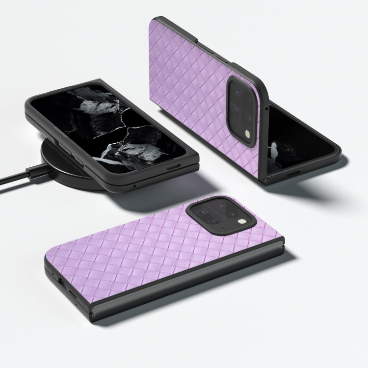 For Google Pixel 9 Pro Fold Black Frame Woven Texture PU Phone Case(Purple) - free shipping - PMC TechLife - Order now!