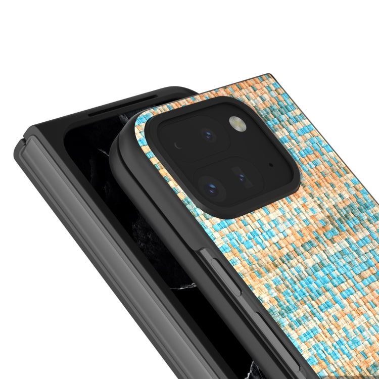 For Google Pixel 9 Pro Fold Black Frame Color Lattice Texture PU Phone Case(Blue) - Google Cases by PMC TechLife | Online Shopping South Africa | PMC TechLife | Buy Now Pay Later Mobicred