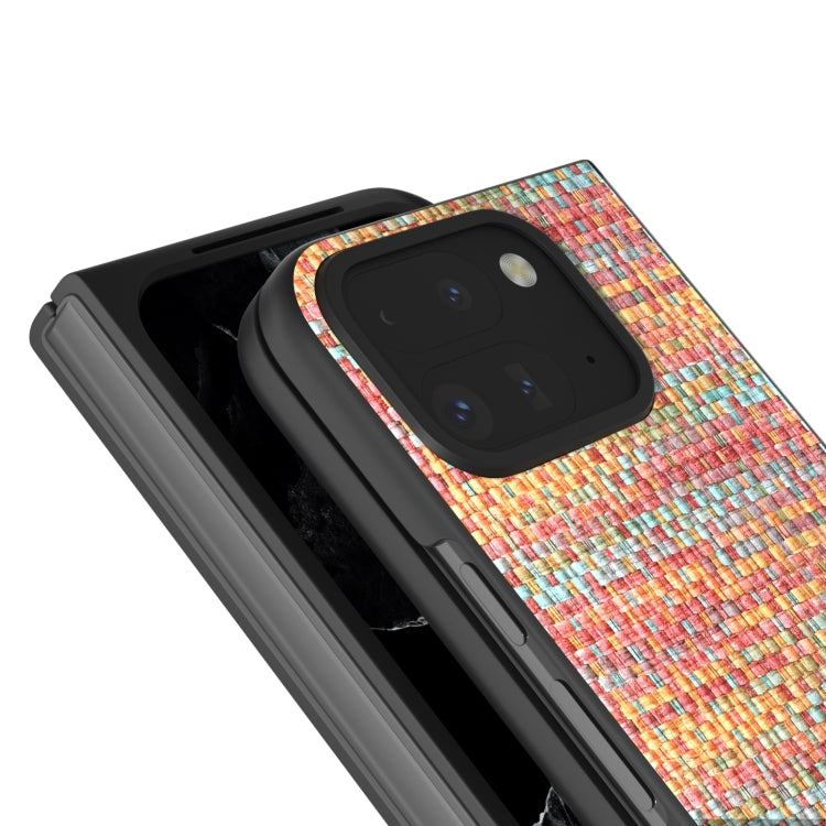 For Google Pixel 9 Pro Fold Black Frame Color Lattice Texture PU Phone Case(Tangerine) - Google Cases by PMC TechLife | Online Shopping South Africa | PMC TechLife | Buy Now Pay Later Mobicred