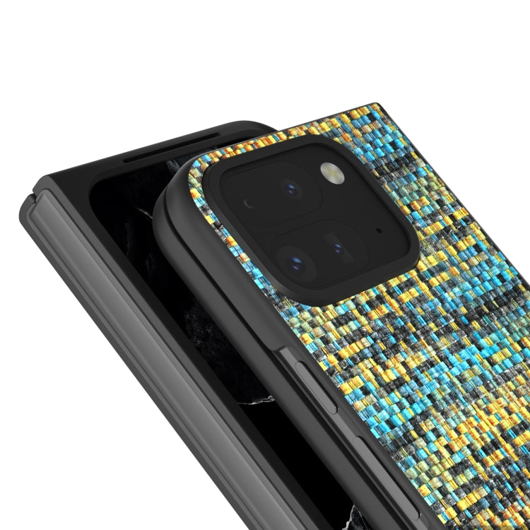 For Google Pixel 9 Pro Fold Black Frame Color Lattice Texture PU Phone Case(Gold) - Google Cases by PMC TechLife | Online Shopping South Africa | PMC TechLife | Buy Now Pay Later Mobicred