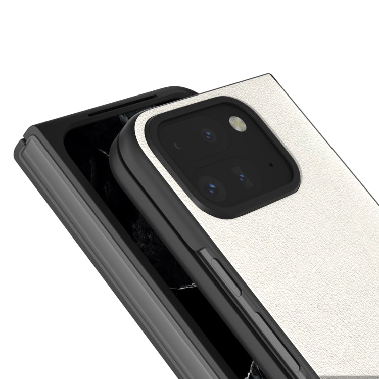 For Google Pixel 9 Pro Fold ABEEL Genuine Leather Wave Black Edge Phone Case(Grey) - Google Cases by PMC TechLife | Online Shopping South Africa | PMC TechLife | Buy Now Pay Later Mobicred