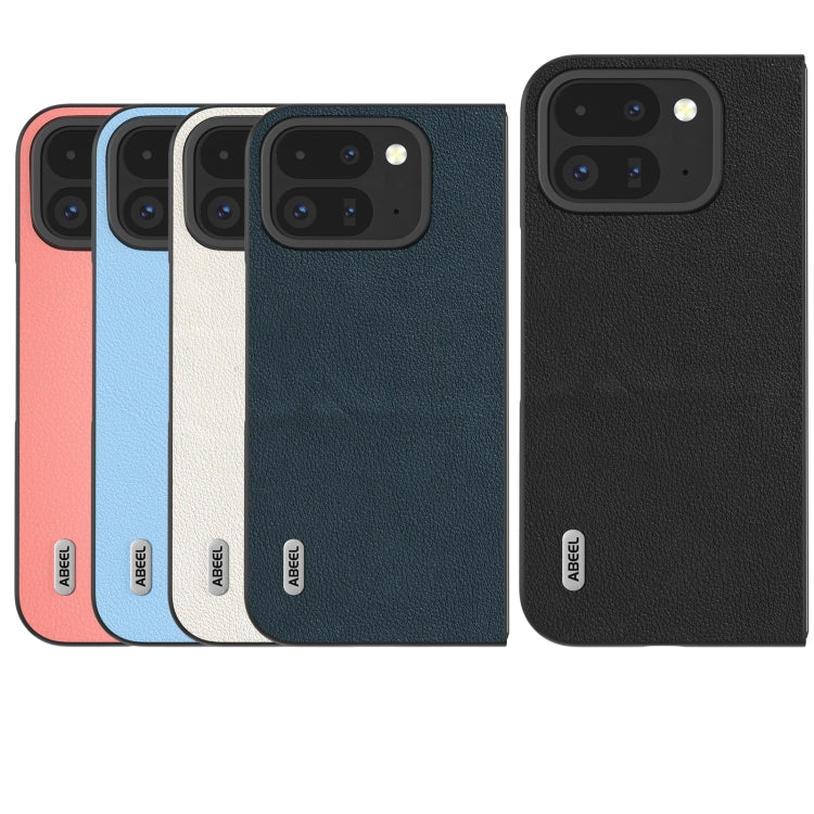 For Google Pixel 9 Pro Fold ABEEL Genuine Leather Wave Black Edge Phone Case(Grey)