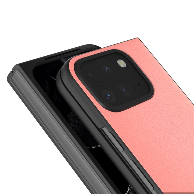 For Google Pixel 9 Pro Fold ABEEL Genuine Leather Wave Black Edge Phone Case(Pink) - Google Cases by PMC TechLife | Online Shopping South Africa | PMC TechLife | Buy Now Pay Later Mobicred