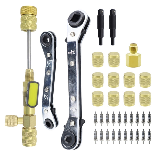 36pcs / Set T6 Air Conditioning Valve Core Remover Installer Tool with Dual Size SAE 1/4 and 5/16 Ports(Gold)